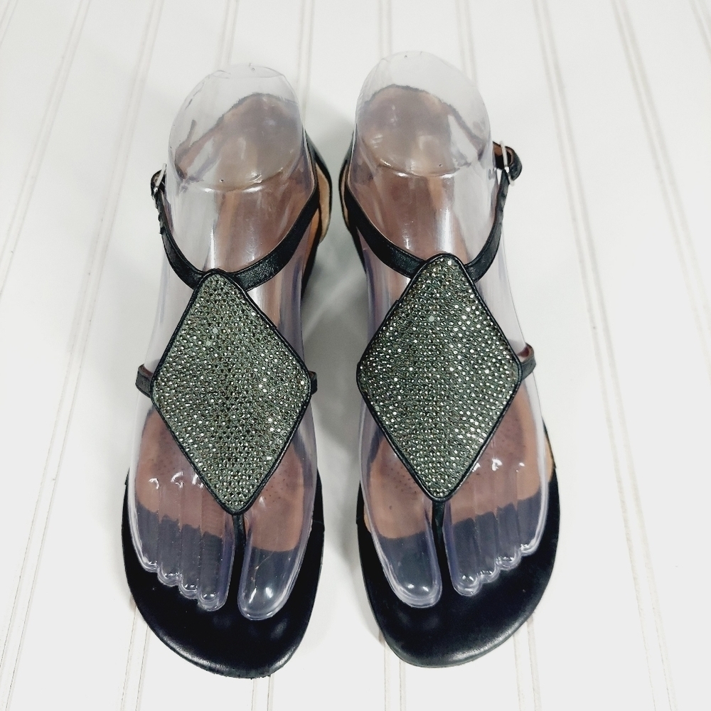 Corso Como Black and Silver Glittery Leather Glad Sandals E159